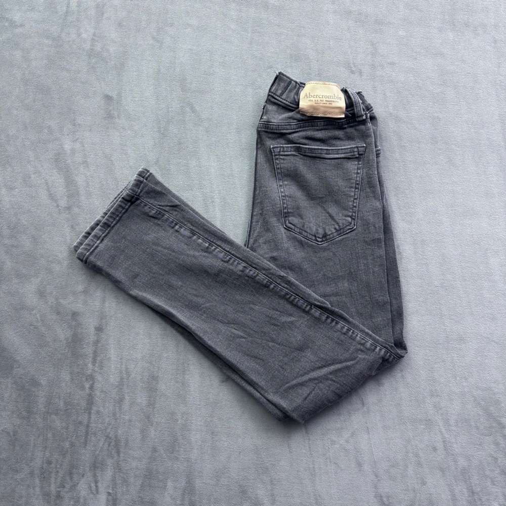 Abercrombie Kids Straight Leg Jeans Gray Distressed Blown Out Knee Size 13/14